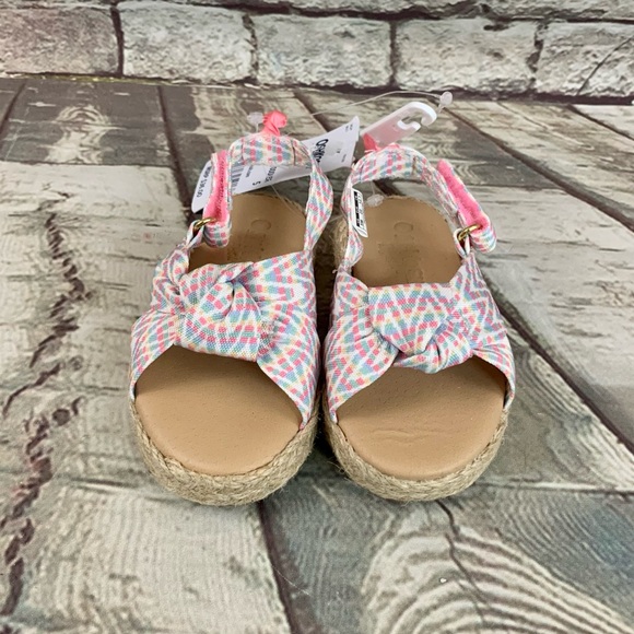 OshKosh Bgosh Vacay Pink Blue Green Yellow White Espadrille Sandals Sz 5 Toddler - Picture 2 of 10